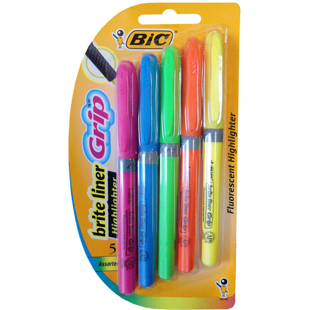 BIC Britreliner Grip Highlighters 5pk (assorti)