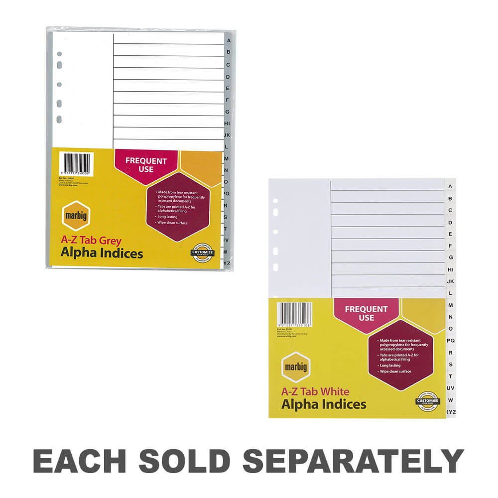 MARBIG A-Z TAB ALPHA Indices & Dividers (A4)