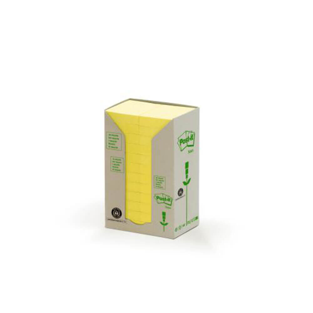 Notes recyclées post-it 38x51mm jaune canari (24 pads)