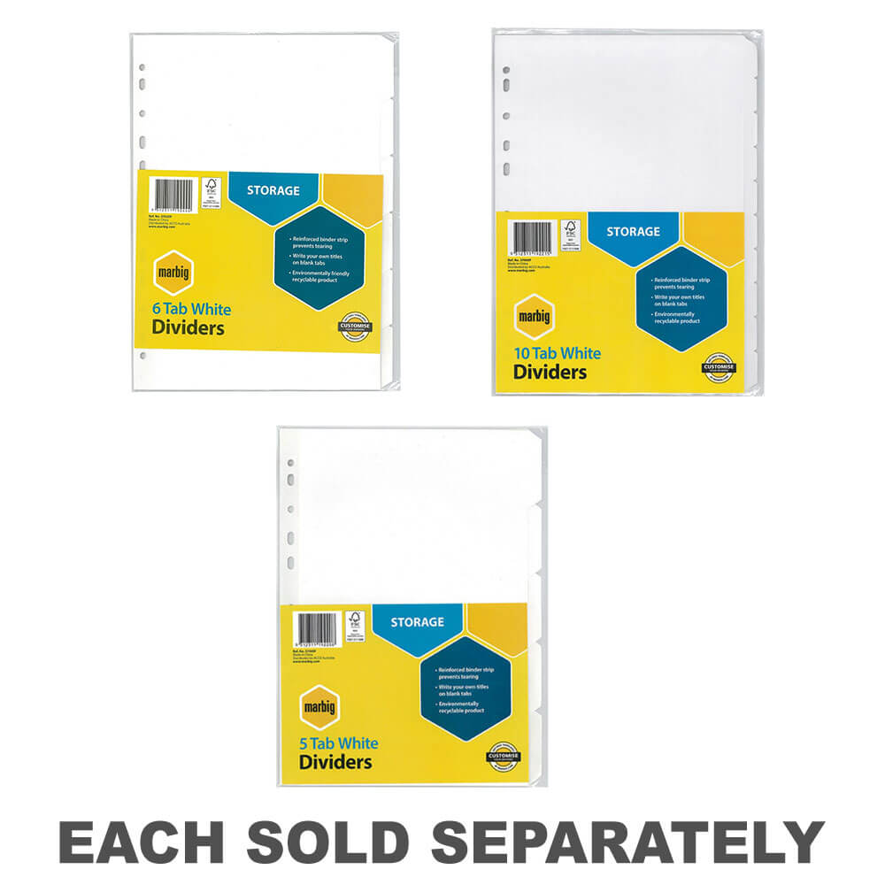 Marbig Manilla Renforced Strip Dividers A4 (blanc)
