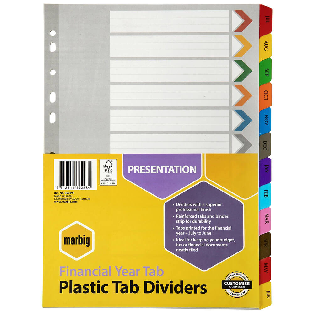 Marbig Renforced A4 Financial Exercise Divider