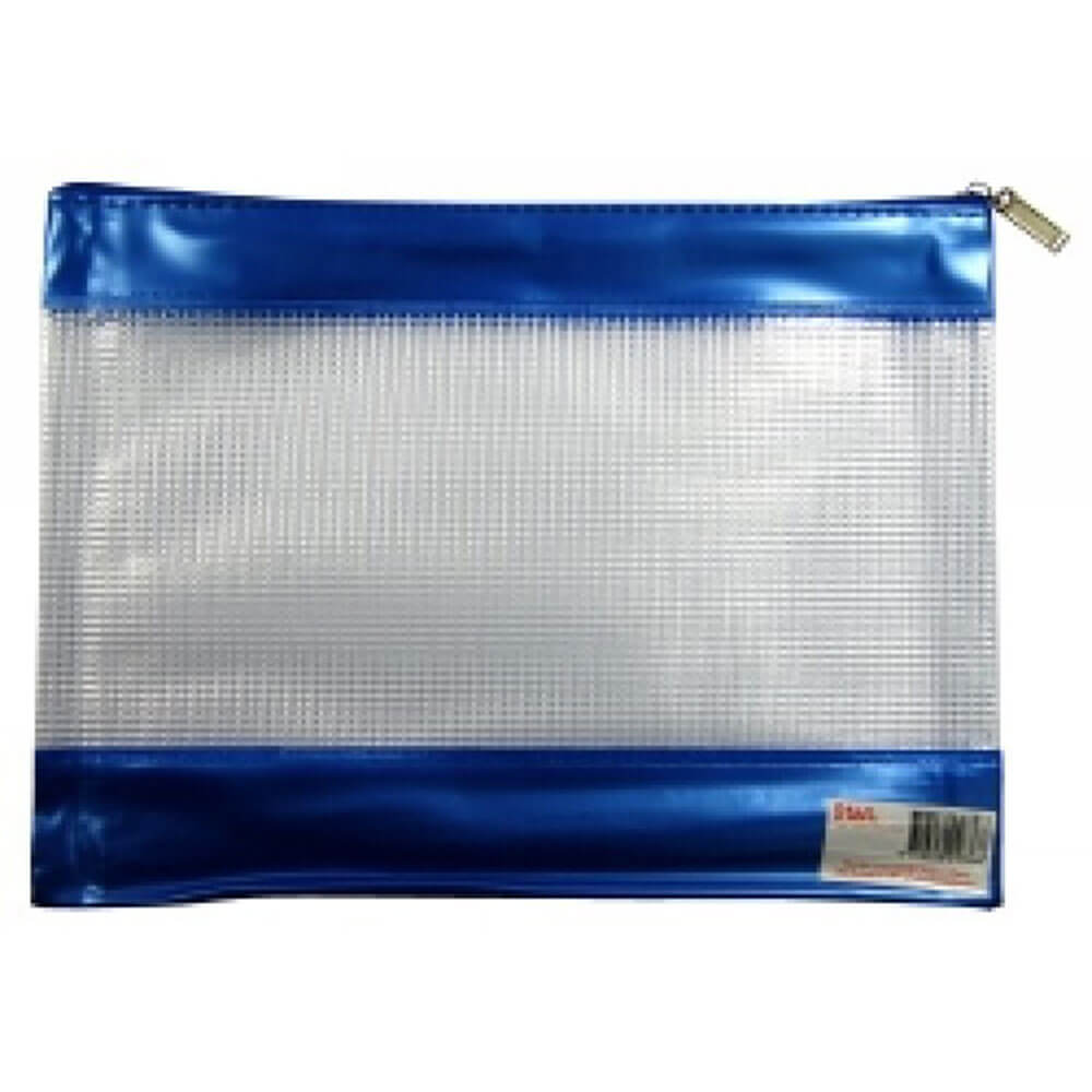 Case de crayon en plastique zip en maille stat 278x200 mm (bleu)