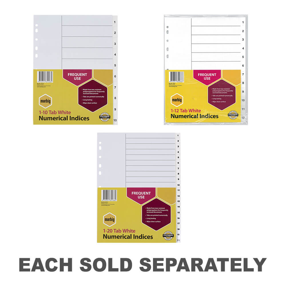 Marbig Indices numériques et diviseurs A4 (blanc)