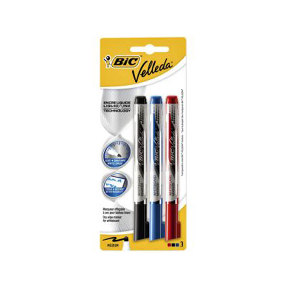 BIC Velleda Liquid Encre Whiteboard Marker 3PK (assorti)