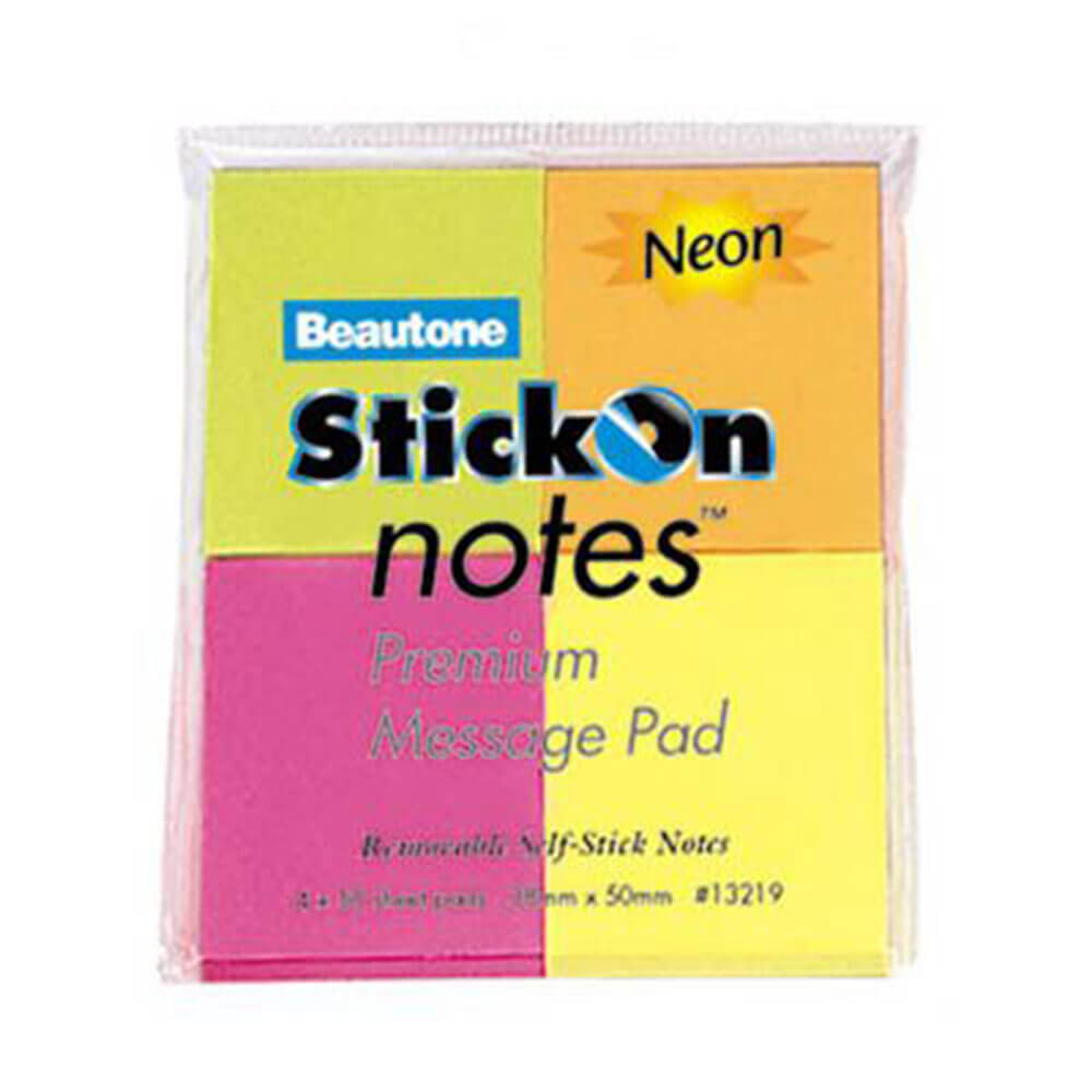 Beauone Stick on Notes 200 feuilles 38x50 mm néon (4 couleurs)