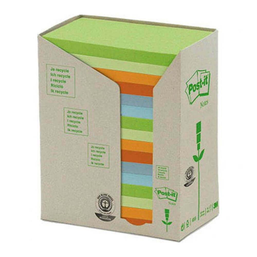Notes recyclées post-it 76x127 mm couleurs pastel (16 coussinets)