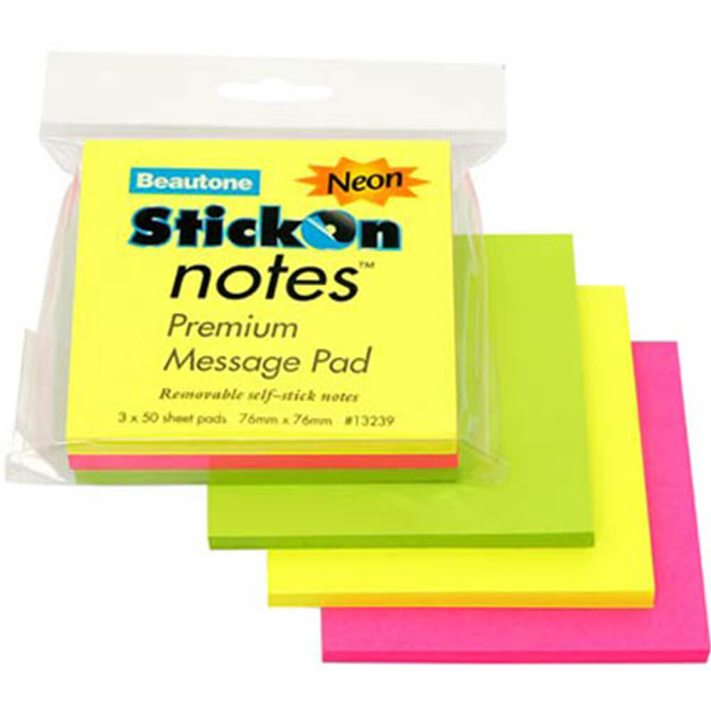 Beauone Stick on Notes 150 feuilles 76x76 mm (3 couleurs)