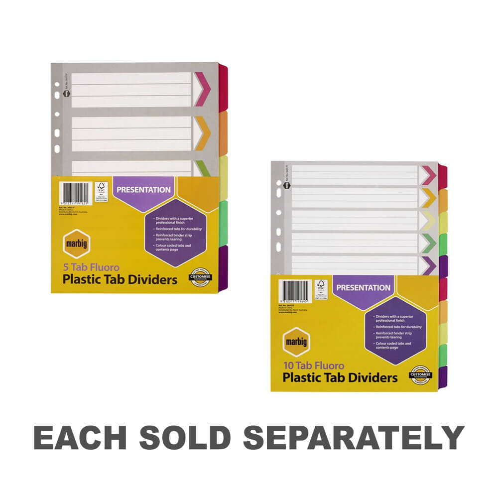 MARBIG MANILLA PLAST TAB Dividers A4 (Fluoro)