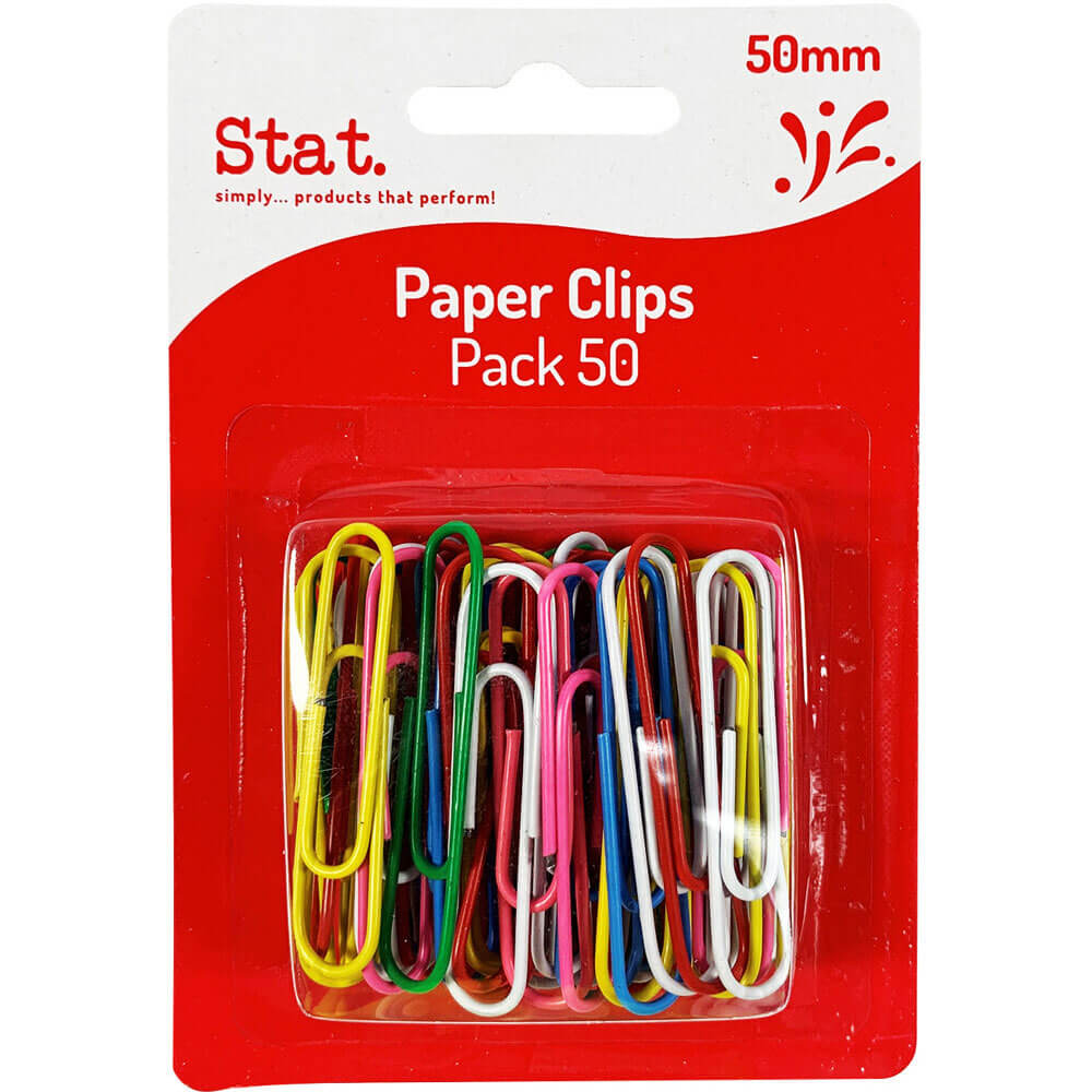 Clips de papier stat 50pk 50 mm (couleurs assorties)