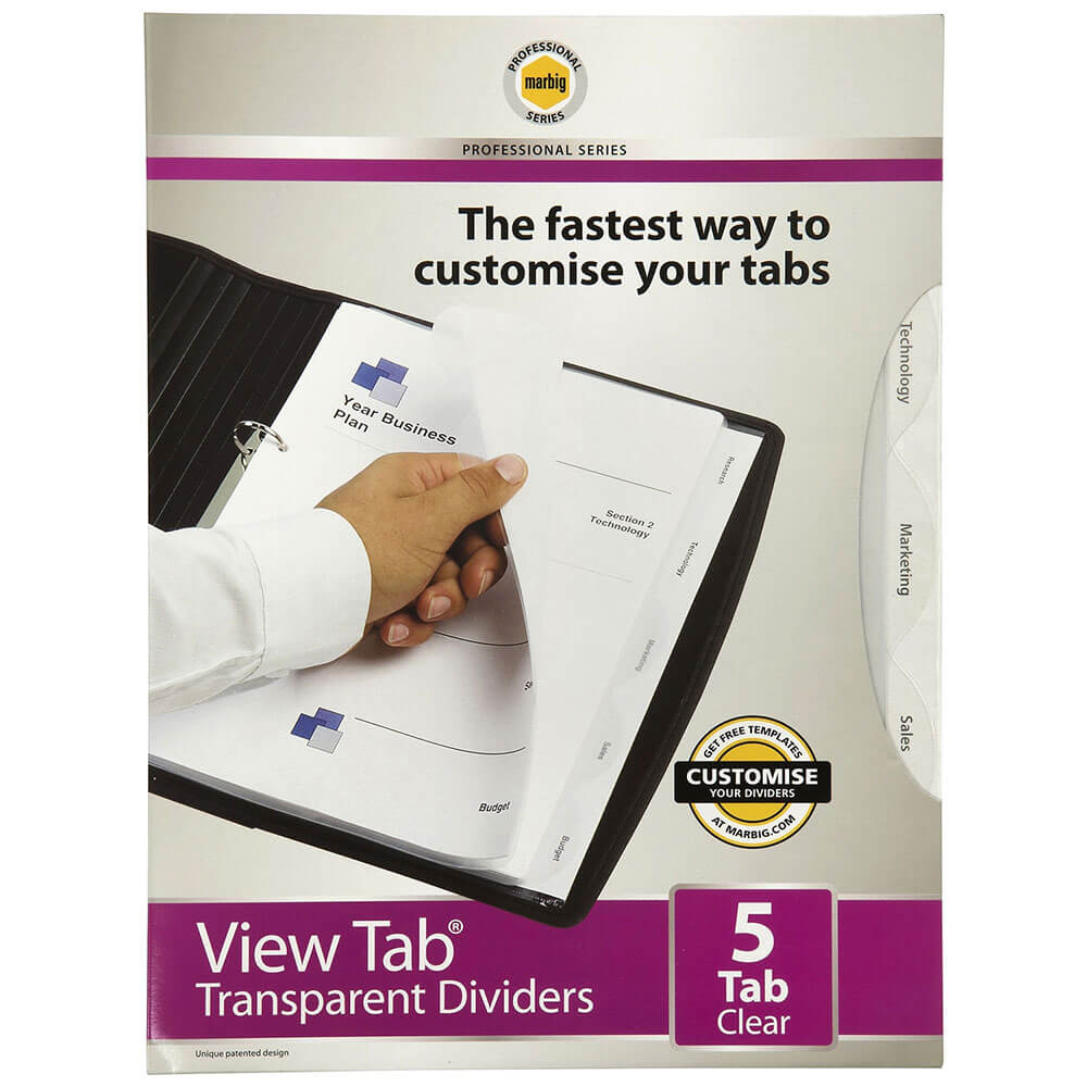 MARBIG 5 TAB VIEW TAB TAB TABPARET DIVIDERS A4 (Clear)