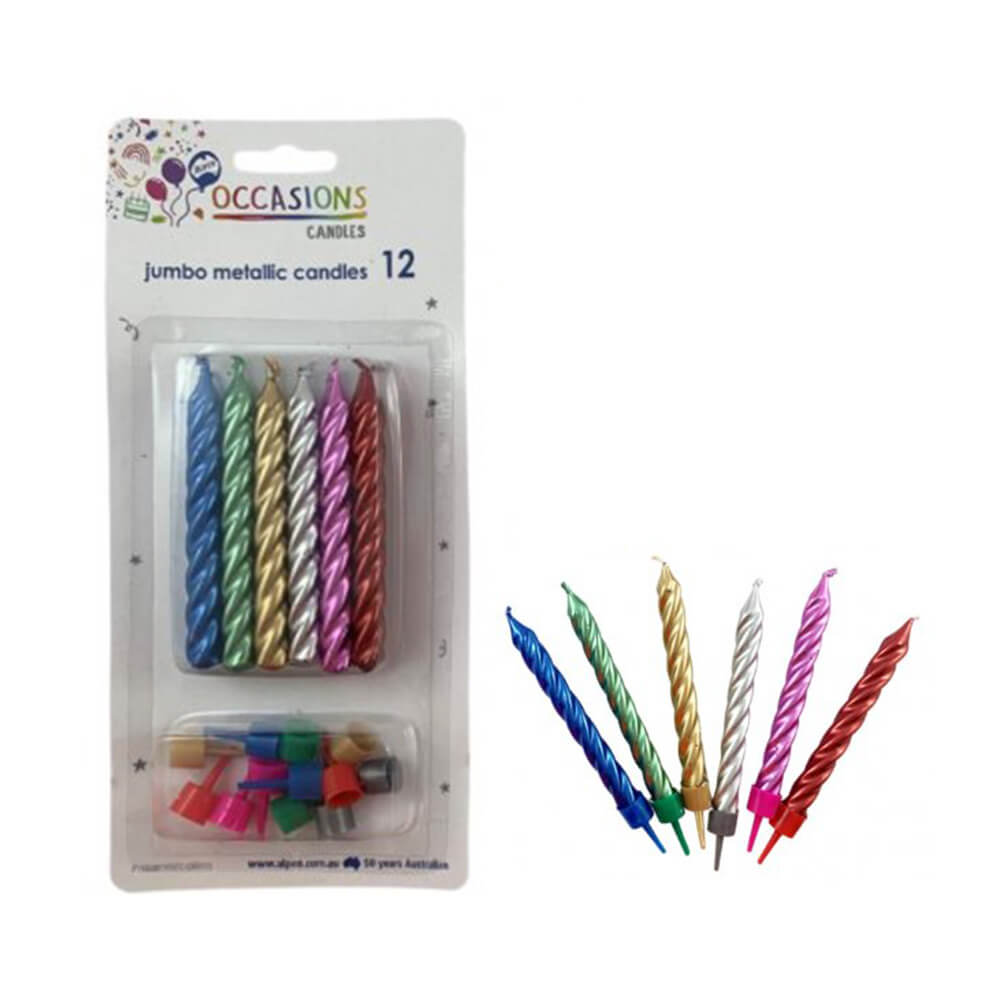 Bougies jumbo métalliques Alpen avec porte-porteurs (pack de 12)