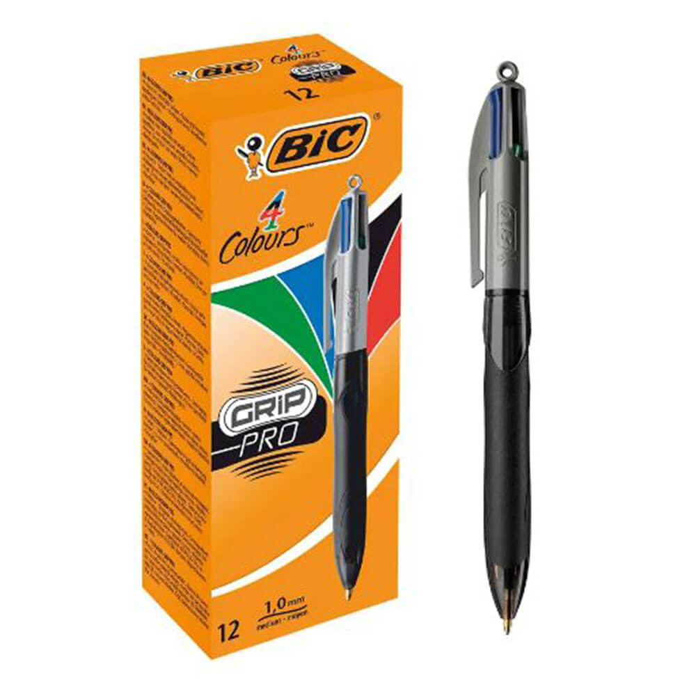 BIC 4 Colors Grip Pro Black Barrel Pen (boîte de 12)