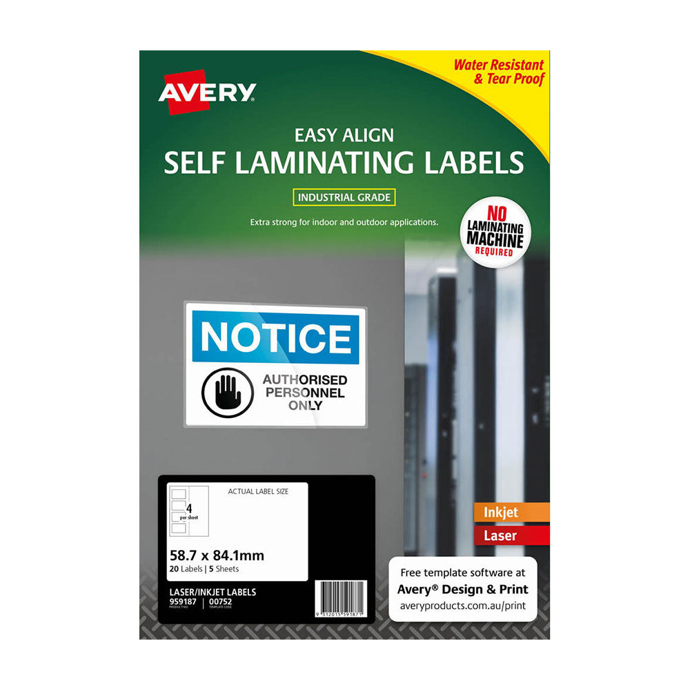 Étiquette Avery Auto en stratification 5pcs (59x84 mm)