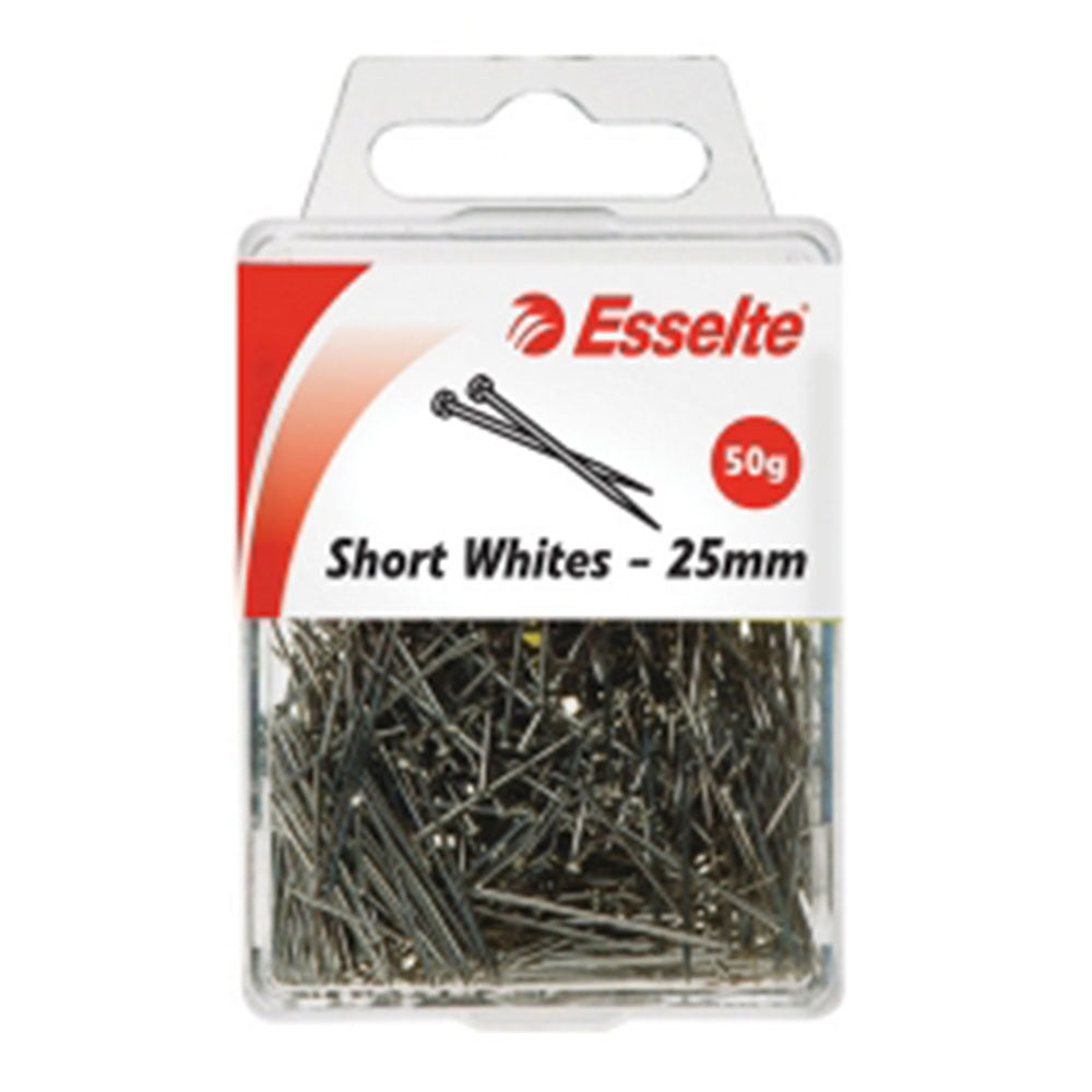 Esselte Short White Pins 25 mm 50g