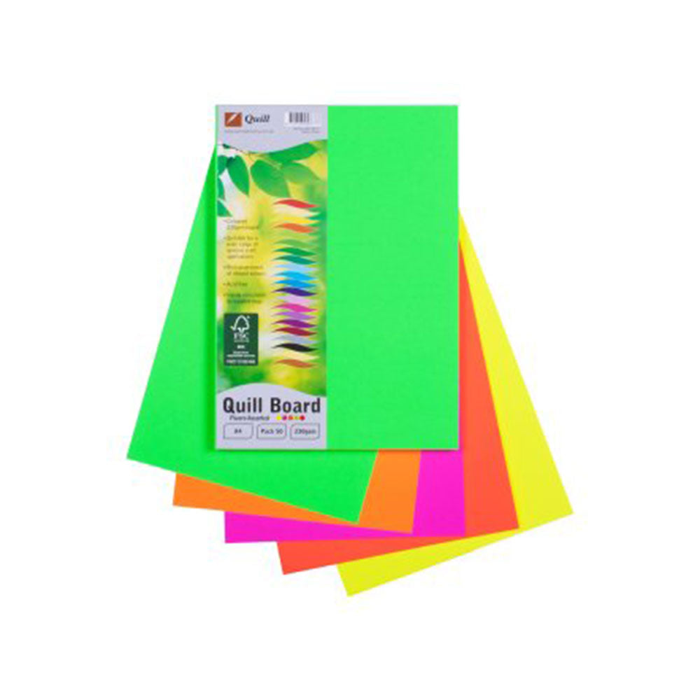 Quill A4 Fluoro Cardboard 230gsm (pack de 50)