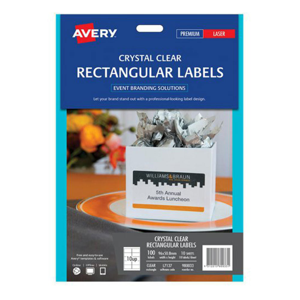 Événement rectangulaire et étiquette de marque Avery Clear 10pcs (96x51mm)