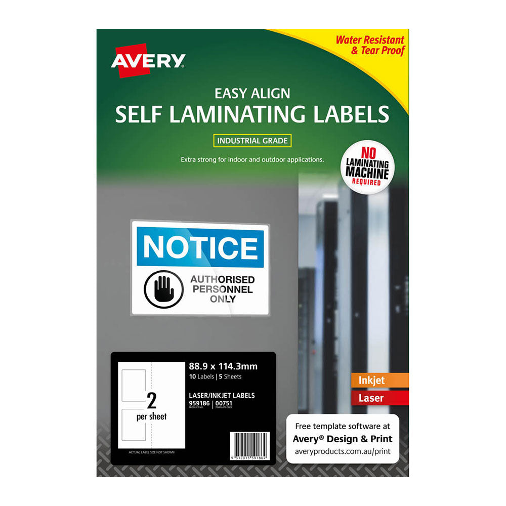 Étiquette Avery auto laminante 5pcs (89x114 mm)