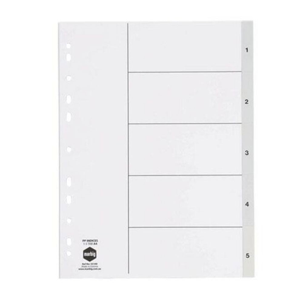 Marbig 1-5 Tab A4 Divideurs (gris)