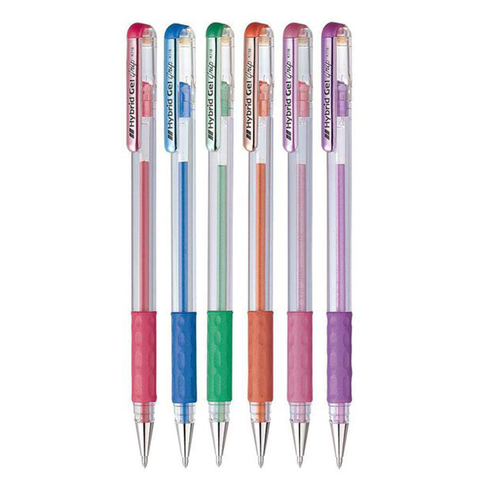 Stylo gel hybride métallique pentel avec poignée (6 couleurs assorties)