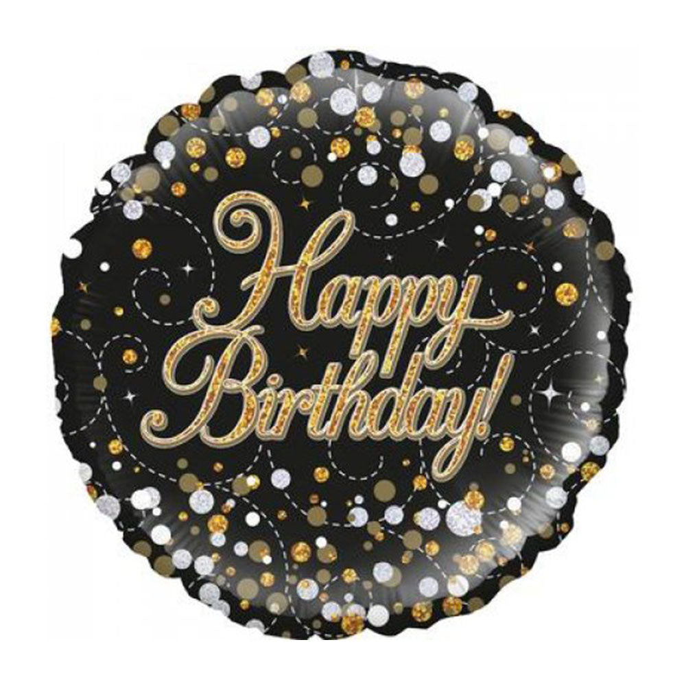 Joyeux Bday Sparkling Fizz Foil Balloon 18inch (noir / or)