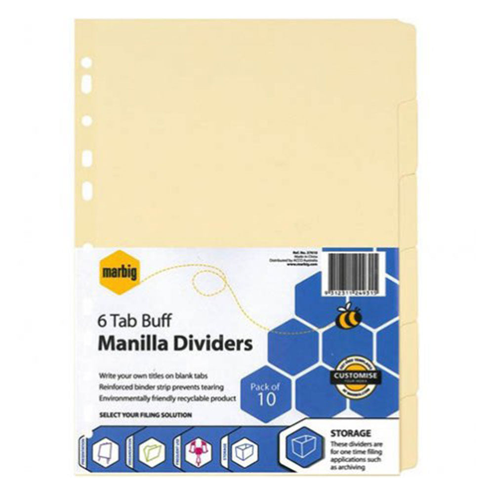 Marbig A4 6-Tab Indices et diviseurs de Manille (pack de 10)
