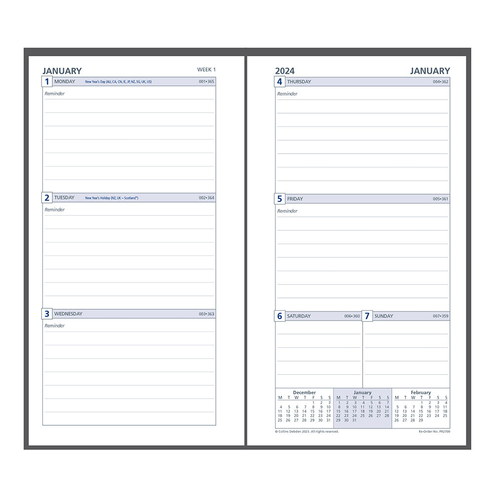 Collins Debden Personal 6-Ring WTV 2024 Dayplanner REFILL