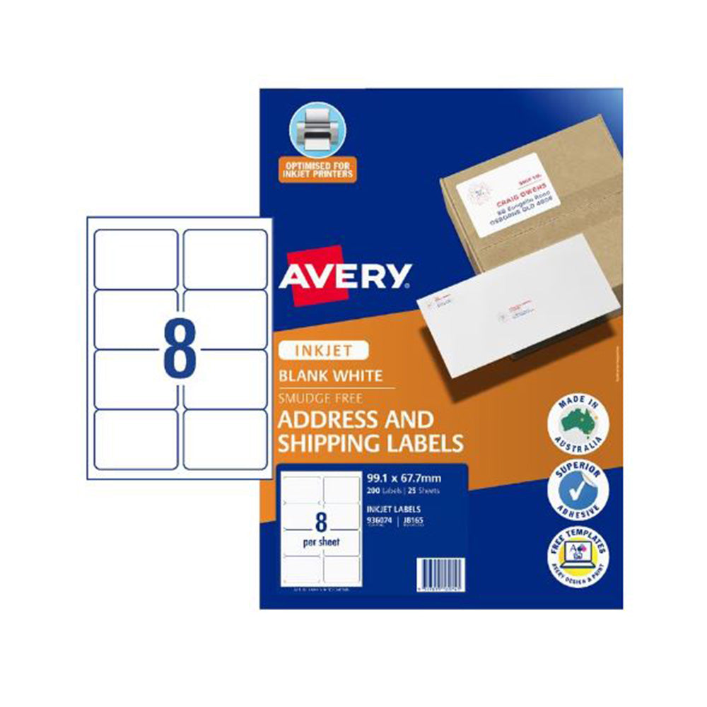 Étiquette d'expédition Avery InkJet TrueBlock 25pcs (8 par feuille)