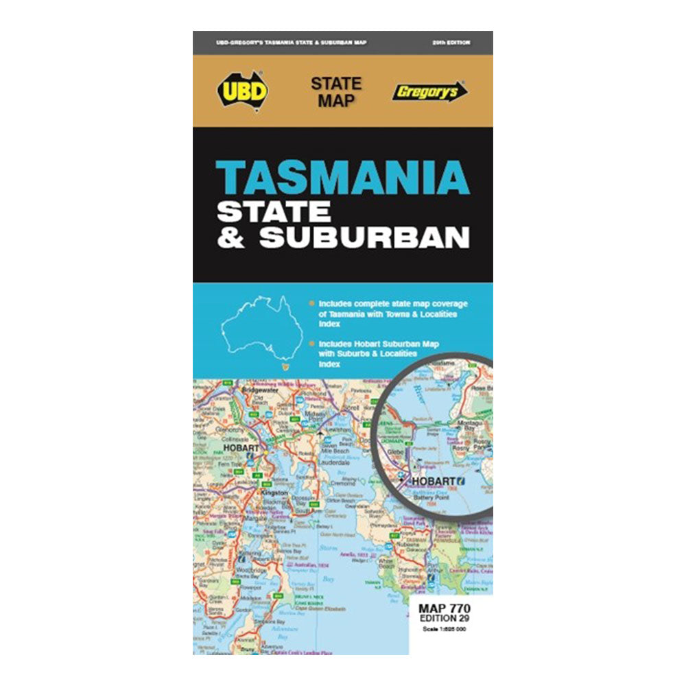 La 29e édition d'UBD Gregory Tasmania State & Suburban Map