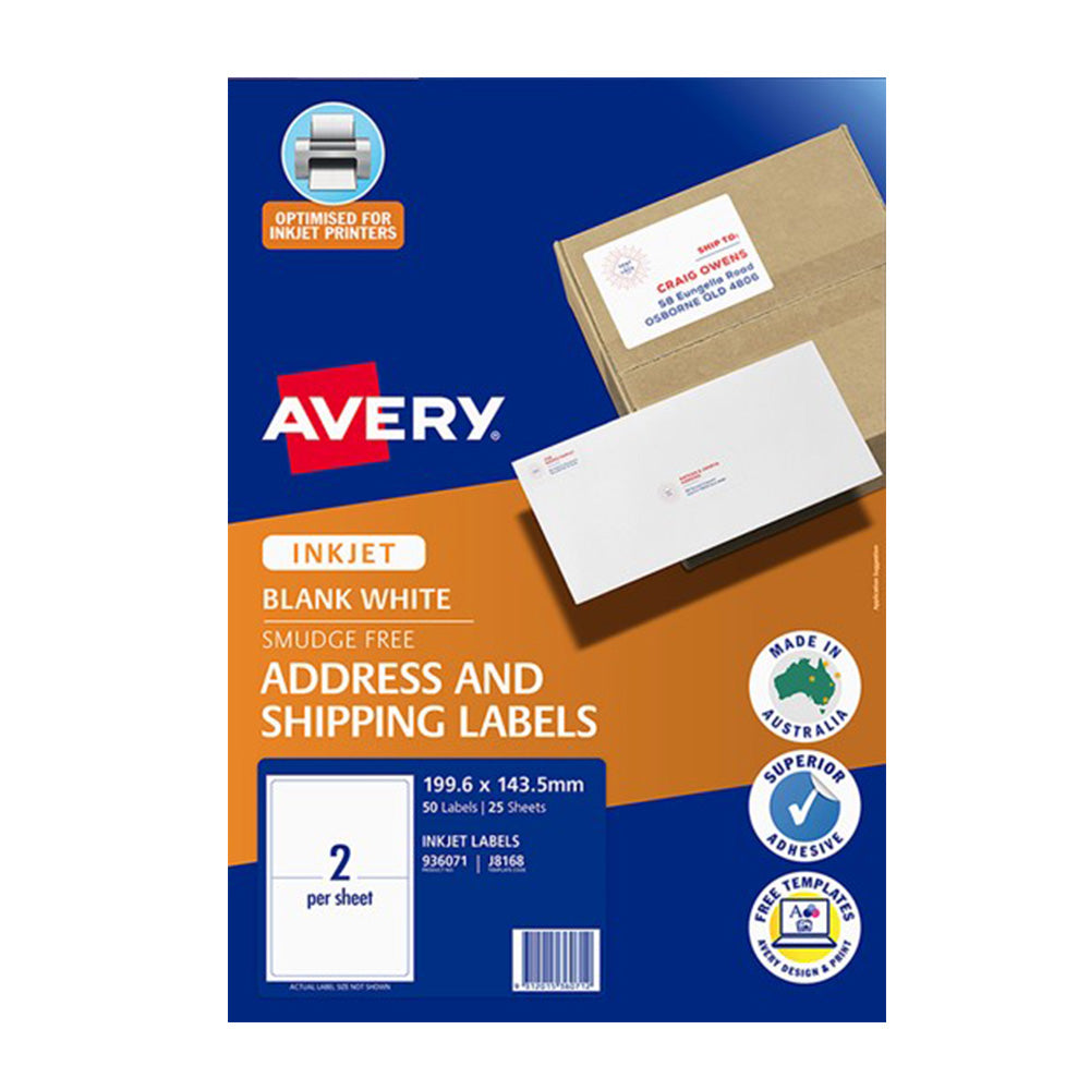 Étiquette d'expédition Avery à jet d'encre 25pcs (2 par feuille)
