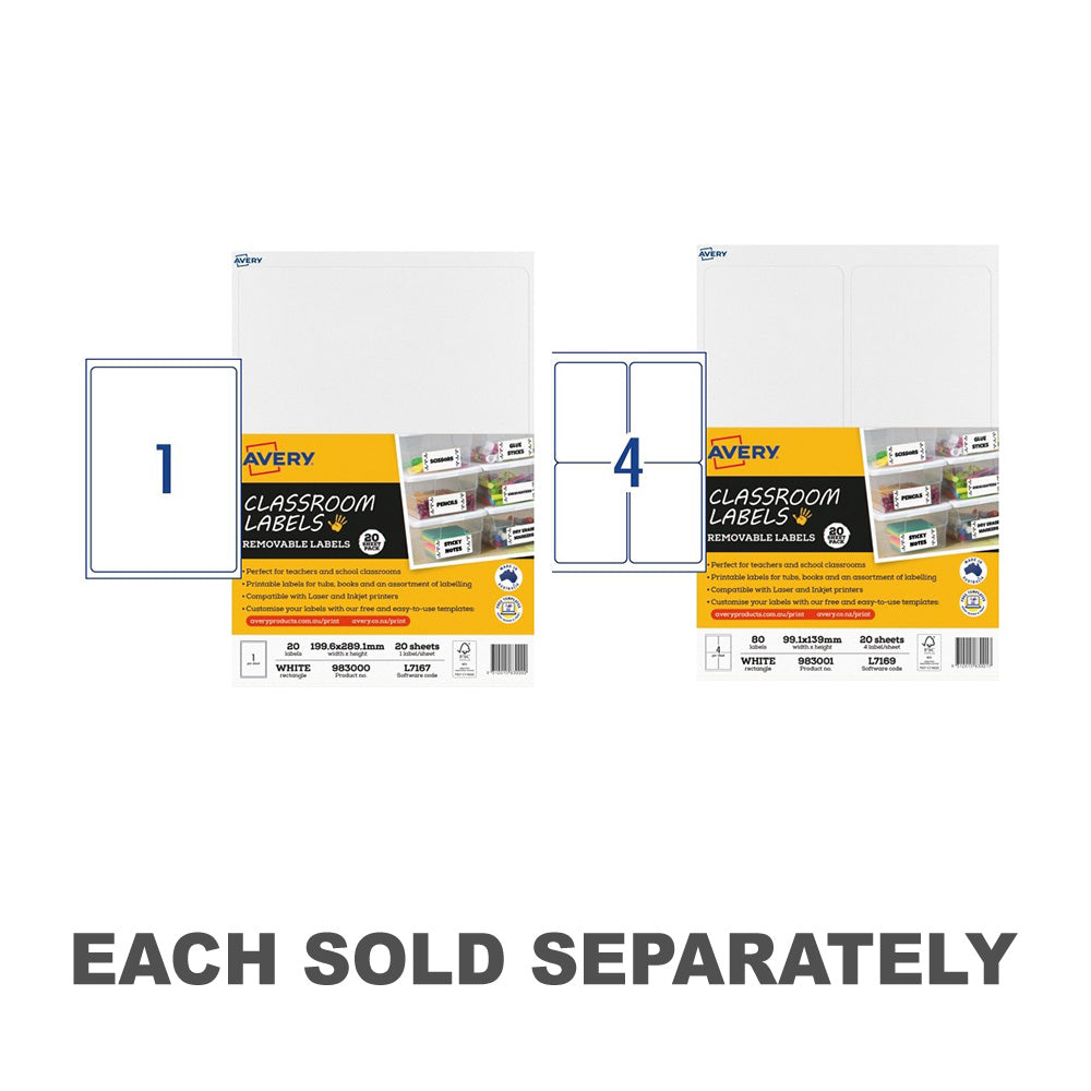 Étiquette de classe amovible Avery 20pcs
