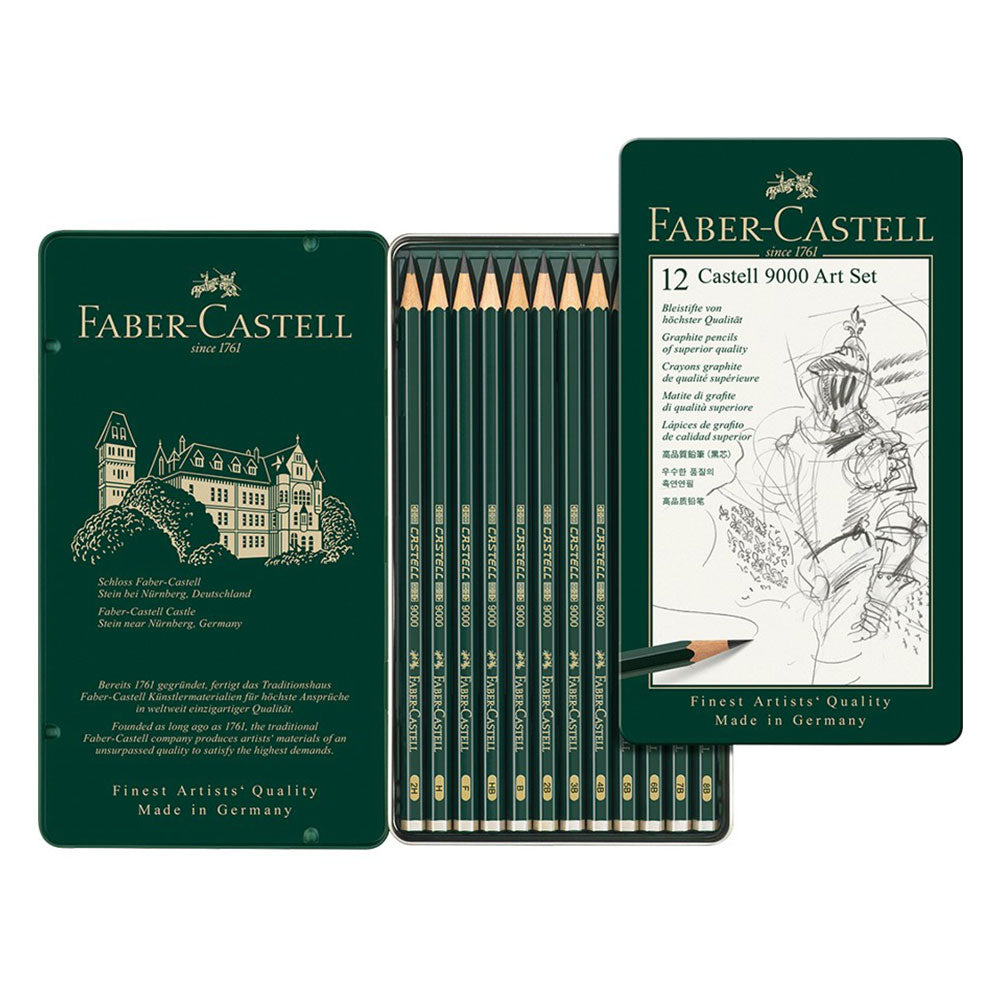 Ensemble d'art au crayon Faber-Castell 9000 (Tin de 12)