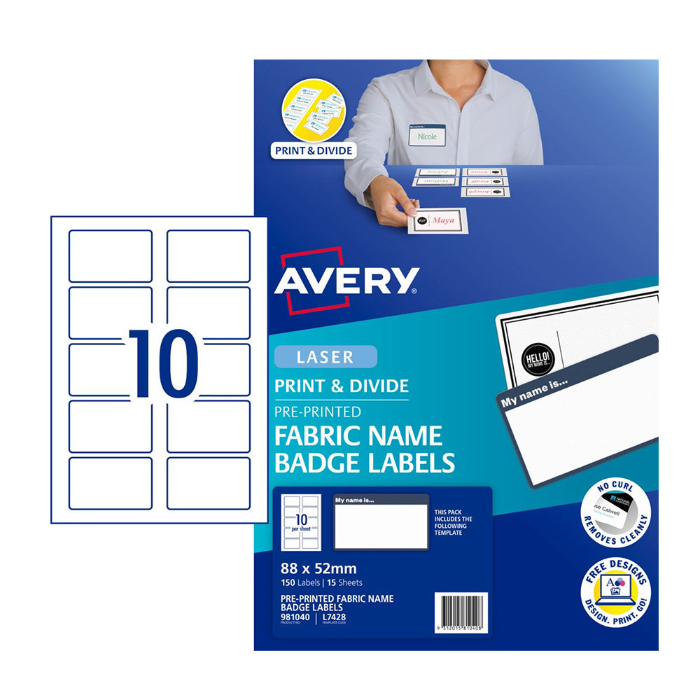 Avery Fabric Name Badge Label 15pcs (10 par feuille)